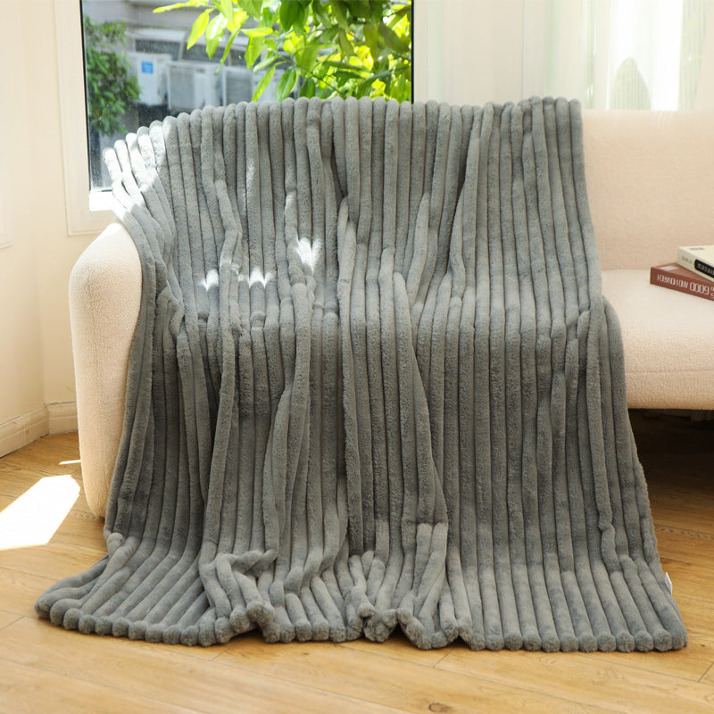 Throw Blanket | CasaFoyer Striped Jacquard Rabbit Fur Blanket | casafoyer.myshopify.com