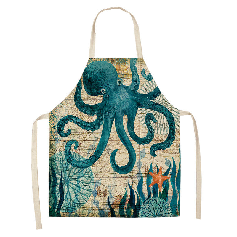 Kitchen Clothes and Aprons | CasaFoyer Cartoon Infauna Digital Printing Linen Sleeveless Apron | casafoyer.myshopify.com