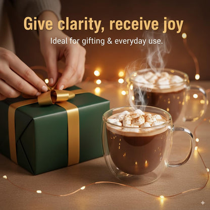 Casafoyer Double Walled Coffee Cups Glasses Mugs 9oz Set of 4 | Heat Resistant Borosilicate Clear Glass Espresso Latte Cappuccino Tea Cups with Handle | Insulated Glass Coffee Mugs Ideal for Gifting