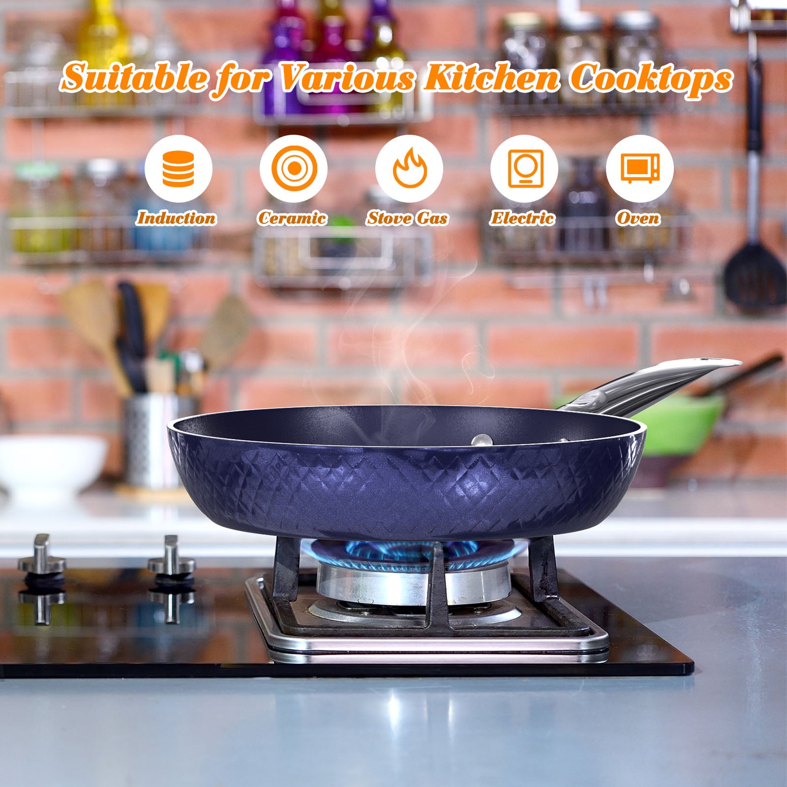 Cookware | CasaFoyer Frying Pan Sets Non Stick 3Pieces Blue 3D Diamond Cookware | casafoyer.myshopify.com