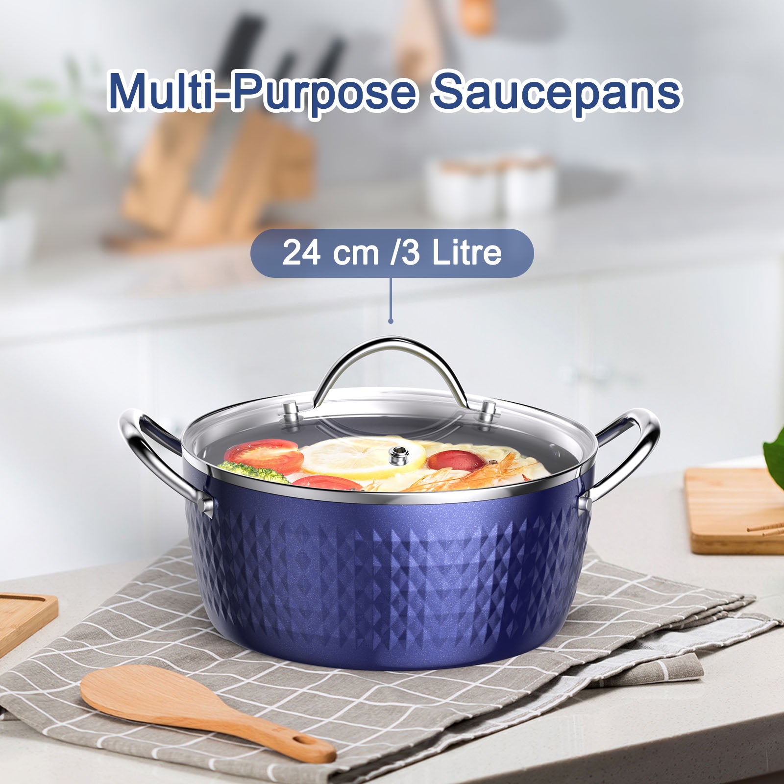 Cookware | CasaFoyer 24cm Induction Casserole Dish with Lid - 2.2L Non-Stick Stock Pot | casafoyer.myshopify.com