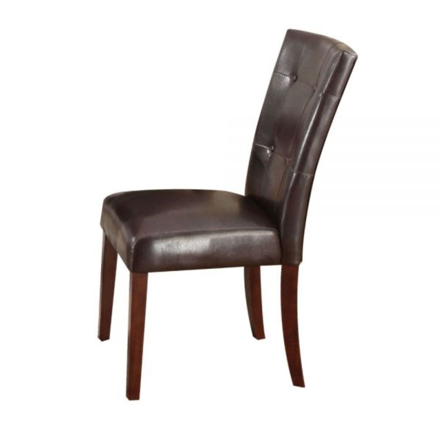 CasaFoyer KD Parson Style Button Tufted Chair - Espresso PU Cushion, Walnut Legs - Stable & Durable - Set of 2