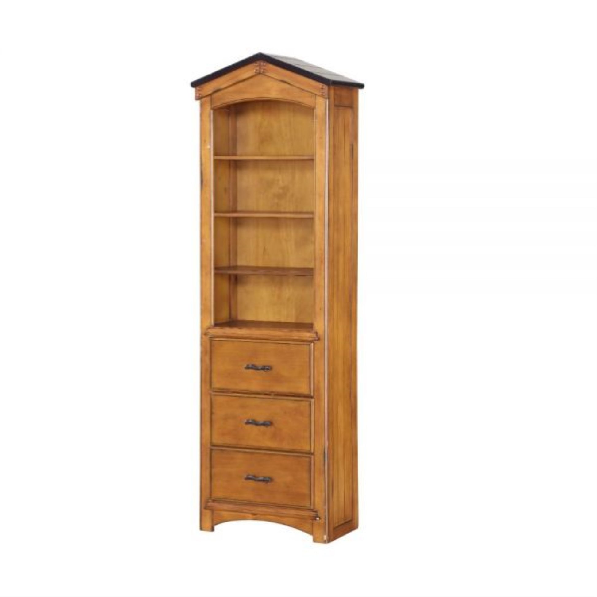 CasaFoyer Rustic Oak Bookcase Cabinet with 4 Compartments & 3 Drawers - Expertly Assembled, Durable & Functional