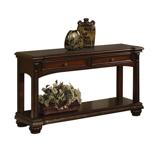 CasaFoyer Rectangular Sofa Table Storage with 2 Drawers, Open Compartment, and Wooden Shelf - Wood Frame, Pumpkin Bun Legs, Raised Molding Trim - 19x11x3" Drawers, 53x18x1" Shelf