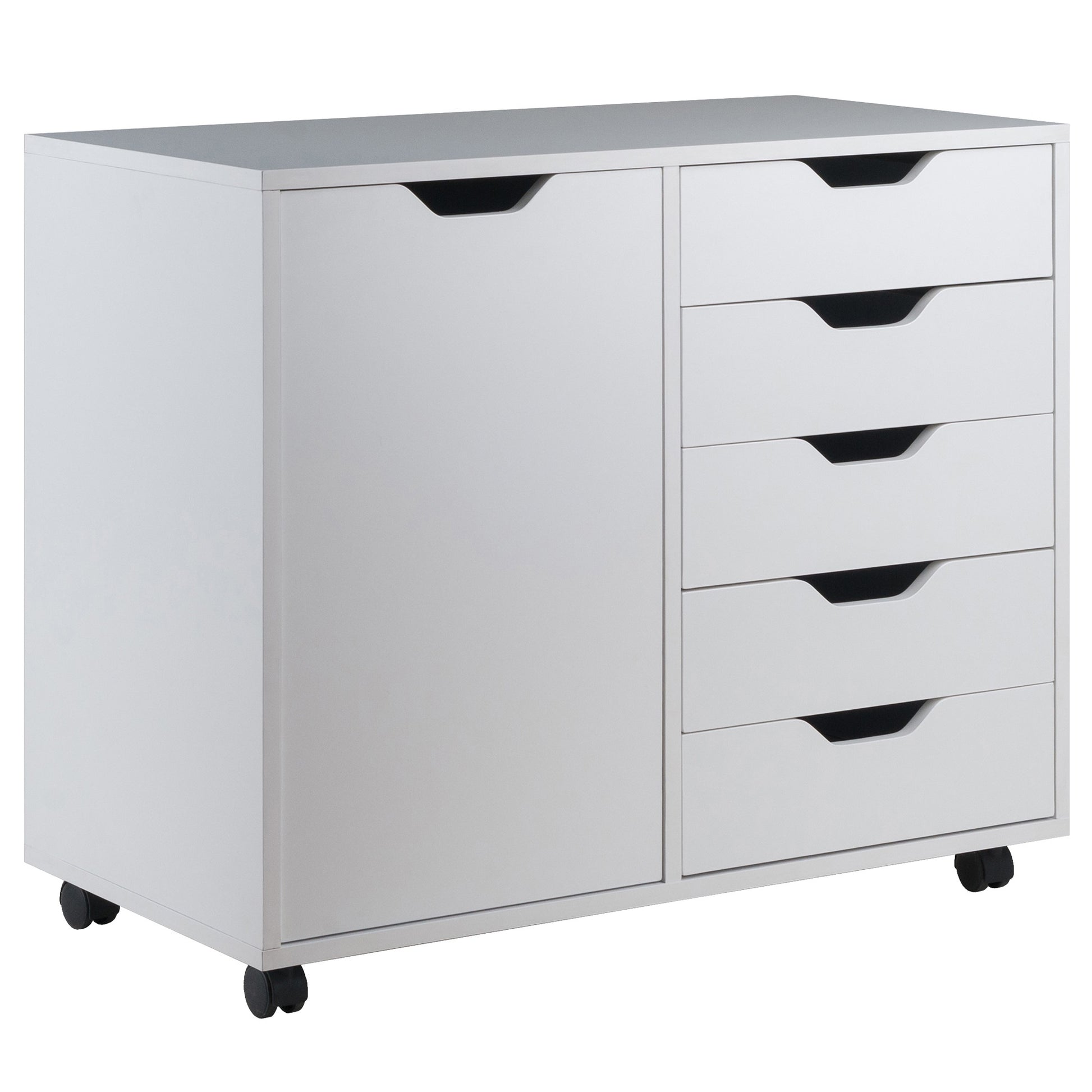 CasaFoyer Wood Halifax 5-Drawer & Side Cabinet - Versatile Storage Solution for Home - Clean & Simple Design - Easy-Open Drawers - Mobile & Stable - White Finish - 26.3"H x 30.71"W x 15.9"D