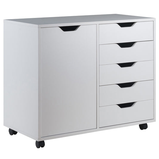 CasaFoyer Wood Halifax 5-Drawer & Side Cabinet - Versatile Storage Solution for Home - Clean & Simple Design - Easy-Open Drawers - Mobile & Stable - White Finish - 26.3"H x 30.71"W x 15.9"D