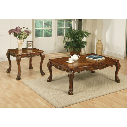 CasaFoyer Traditional Wood Coffee Table with Scalloped Top & Floral Motifs, Vintage Hand-Brushed Finish, Oversized Claw Legs - No Storage Space