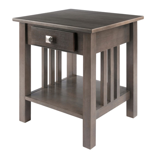 CasaFoyer Wood Stafford End Table - Classic & Contemporary Design, Oyster Gray Finish, Drawer & Shelf, Solid & Composite Wood, 19.9"W x 18.9"D x 22"H