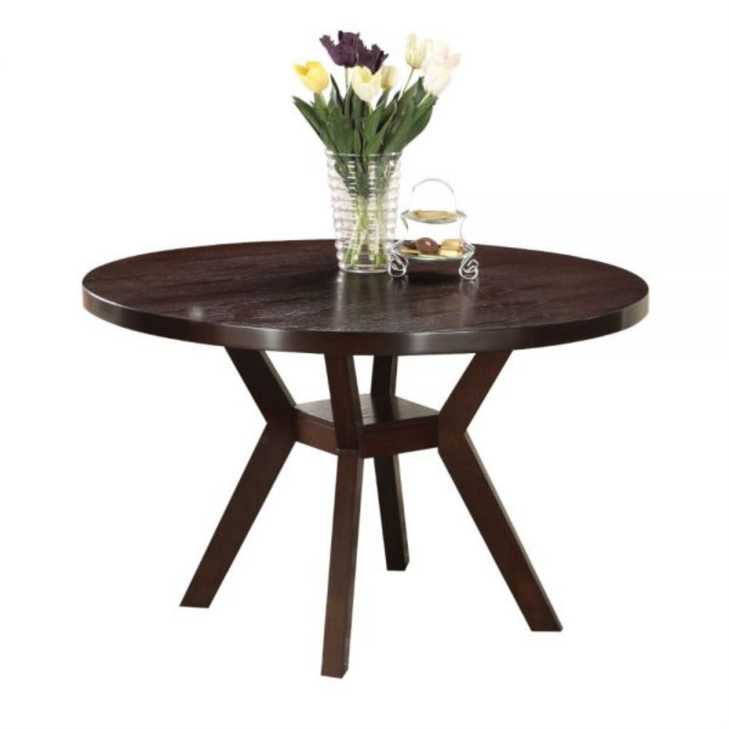CasaFoyer KD Round Table - 45mm Thick MDF Top, Rubberwood Legs, Single Shelf, Stable & Durable - Espresso