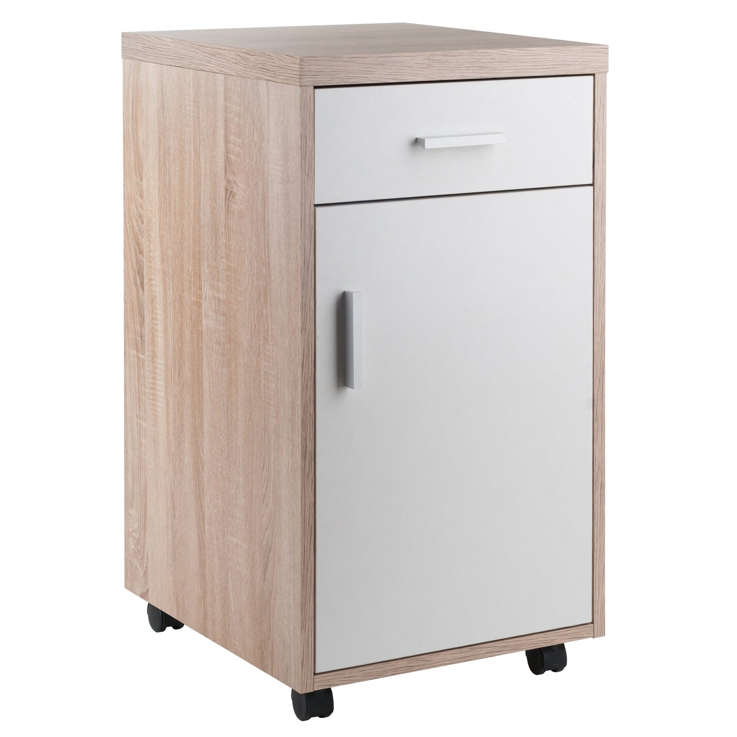CasaFoyer Kenner Storage Mobile Cabinet - Versatile, Contemporary Design, Easy Mobility, Reclaimed Wood Finish, Linen White Facings, 1-Drawer, Locking Casters