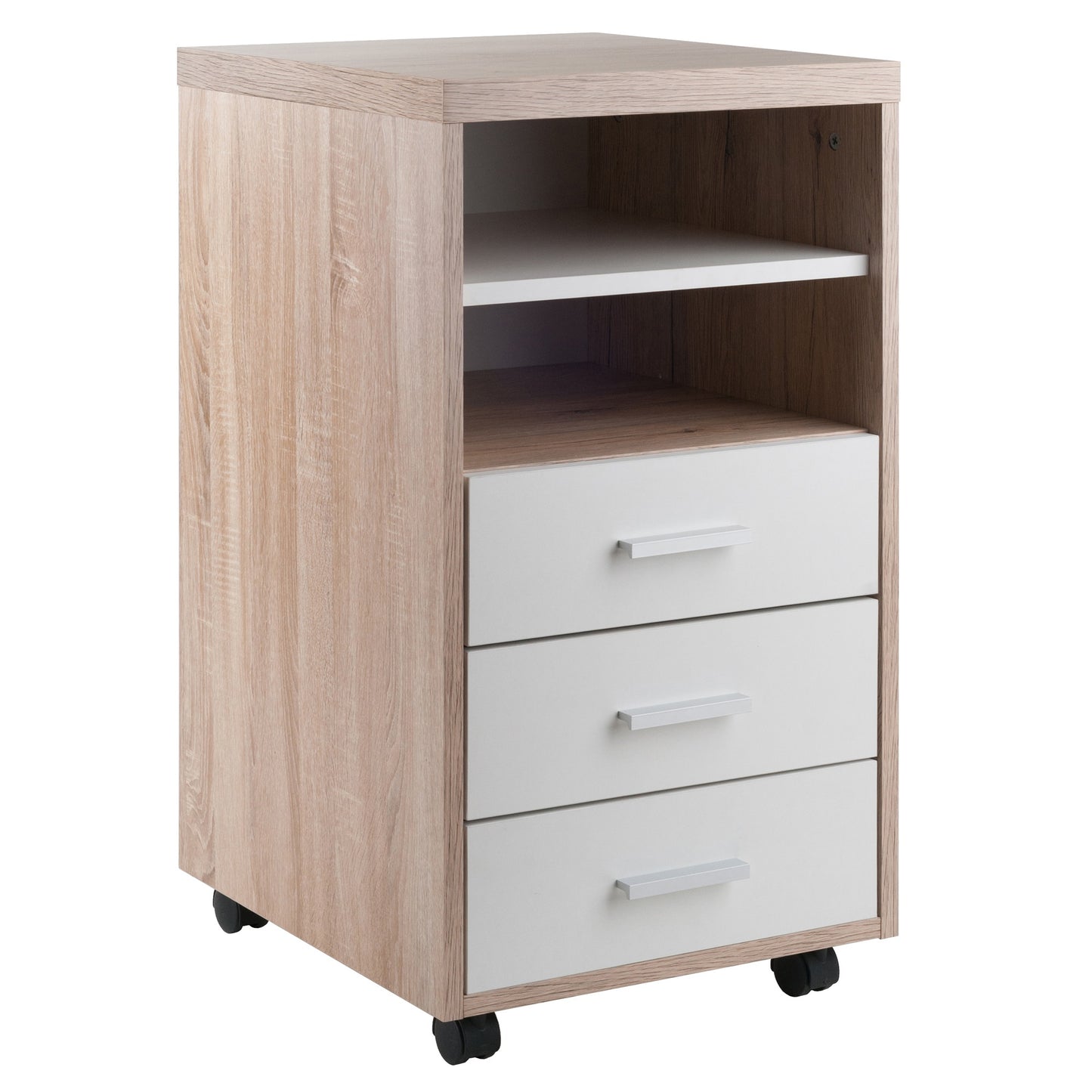 CasaFoyer Kenner Mobile Storage Cabinet - 3 Drawers, 2 Shelves, Reclaimed Wood Finish, Linen White Facings, Sturdy Casters, Easy Assembly - Home/Office