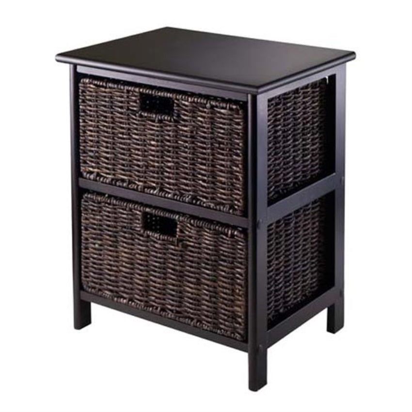 CasaFoyer Wood Omaha Storage Rack with 2 Foldable Baskets - Black Finish, Sturdy Shelves, Easy Assembly - Ideal for Organizing Any Room - 16.7"W x 12.25"D x 20.3"H