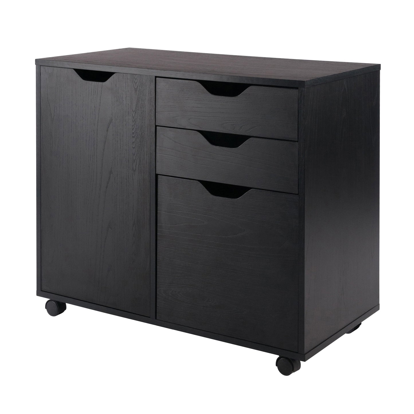 CasaFoyer Wood Halifax 2-Section Mobile Filing Cabinet - Versatile Storage Solution with 3 Drawers, Adjustable Shelf, Sleek Design - Black