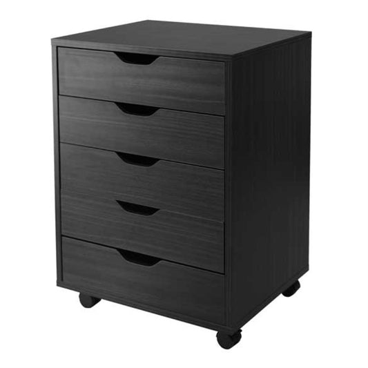 CasaFoyer Wood Halifax 5-Drawer Cabinet - Mobile, Black, Easy-Open Drawers, 20lb Weight Capacity, Solid Beech Wood, Compact Design, 19.21" W x 15.98" D x 26.3" H