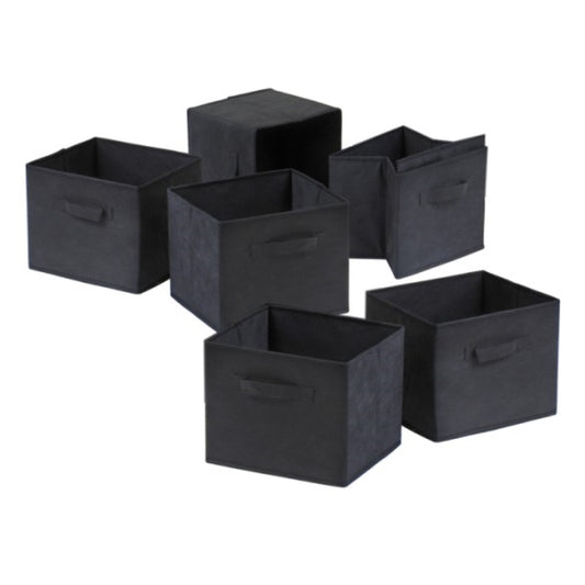 CasaFoyer Wood Capri Folding Baskets - Set of 6, Durable Black Polyurethane, 10.06" W x 10.97" D x 9" H, Holds 15 lbs, Easy to Clean, Handles for Easy Carrying, Perfect for Storage, Foldable & Convenient.