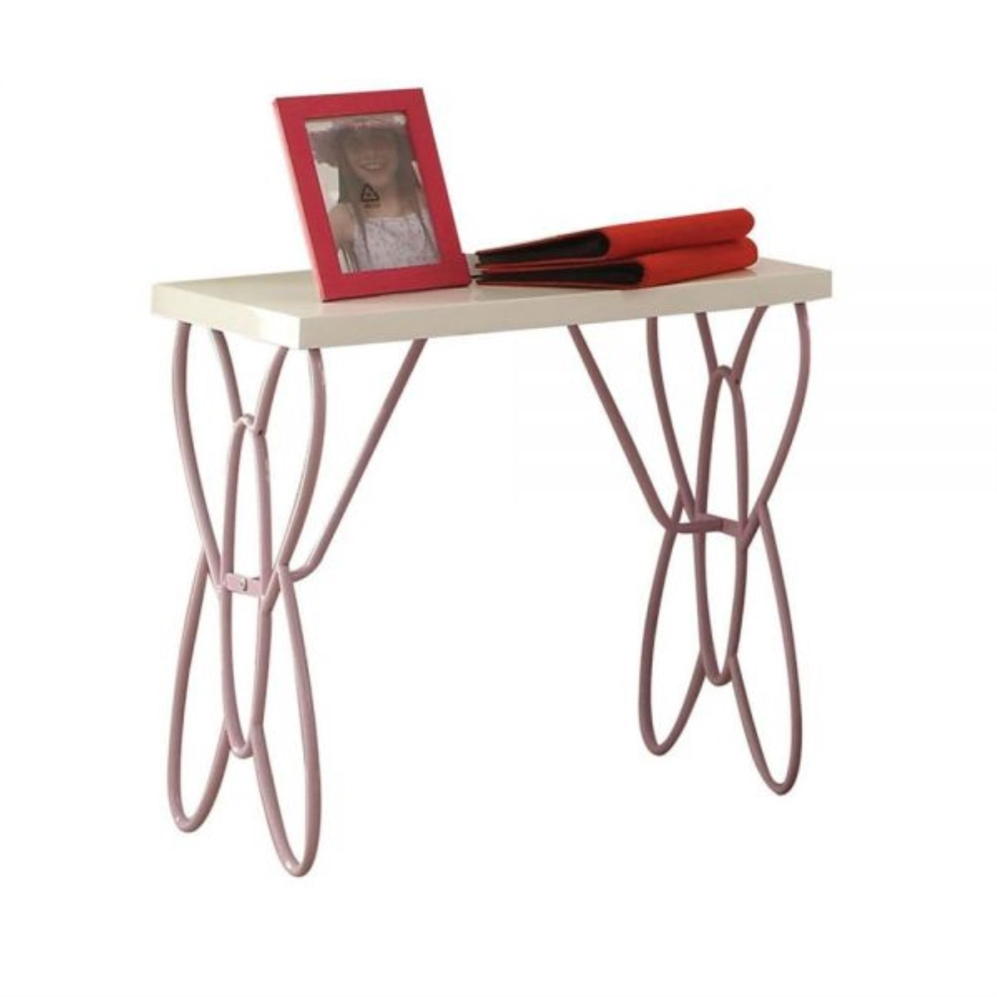 CasaFoyer KD Butterfly Pattern Metal Base Table - White High Gloss Finish, 12x1.2 Purple Powder Coated Tube