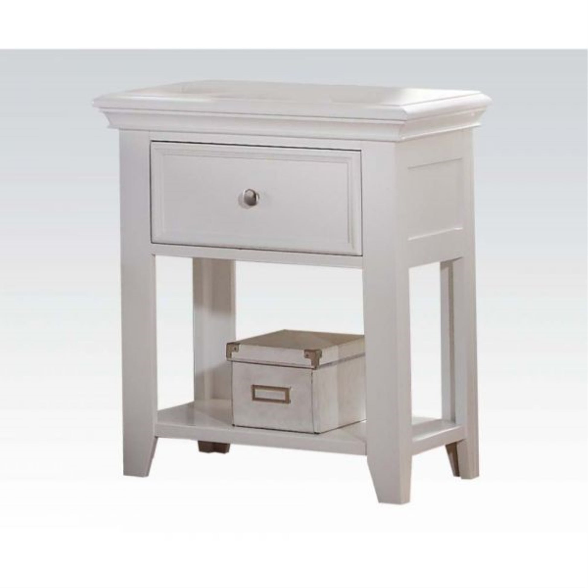 CasaFoyer Rectangular Leg Table with Drawer, Raised Paneling, English Dovetail Glides, Metal Knob, Open Shelf, Wooden Tapered Legs