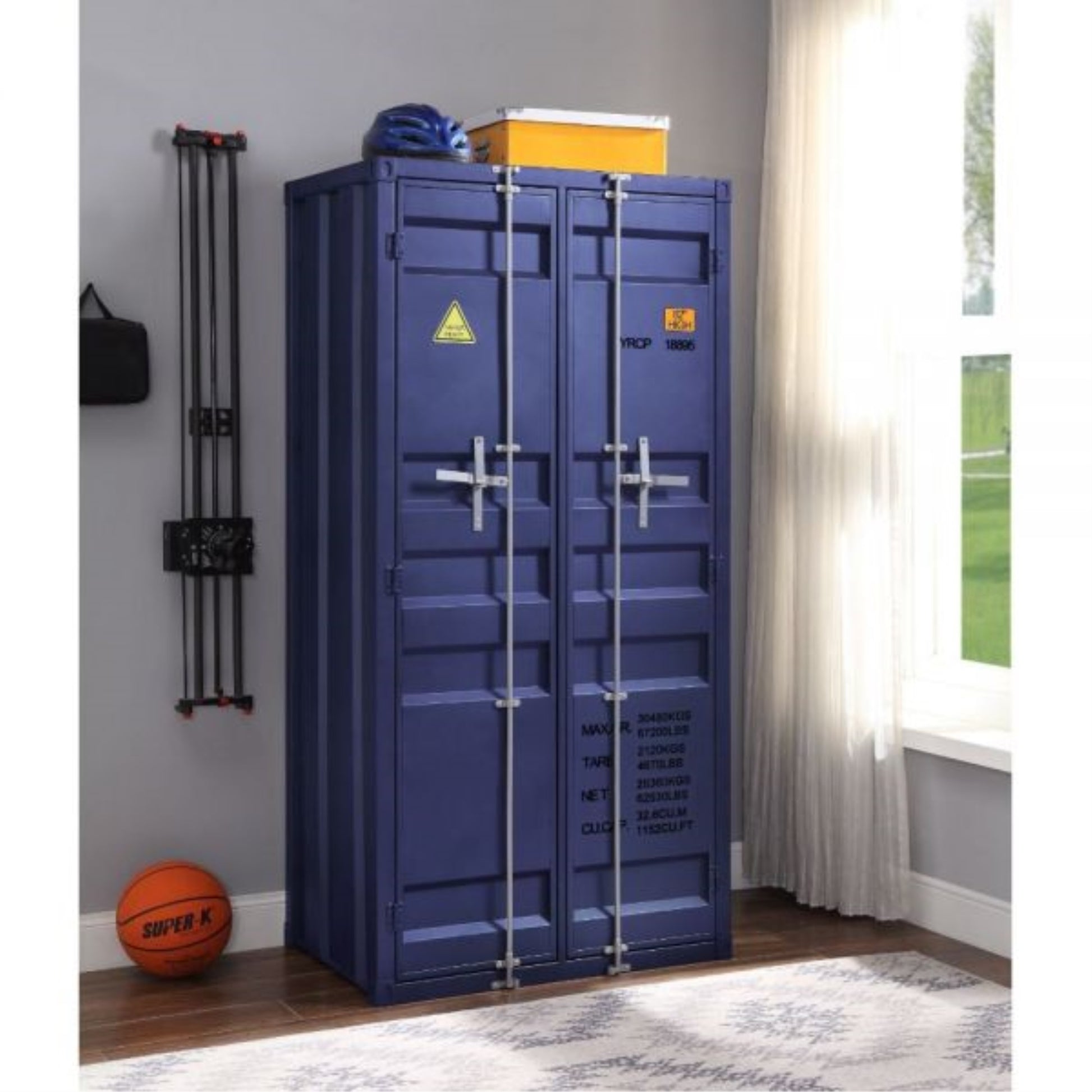 CasaFoyer KD Rectangular Wardrobe Storage | Metal Frame | 5 Compartments | Hanging Rod | Cargo Container Design | Full-Length Lock | Stable & Easy Placement