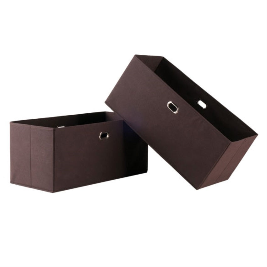CasaFoyer "Effortlessly Organize Shelves with 2-Piece Torino Baskets - Foldable Fabric, Metal Ring Handles, 23.03" W x 10.24" D x 10.24" H, Chocolate"