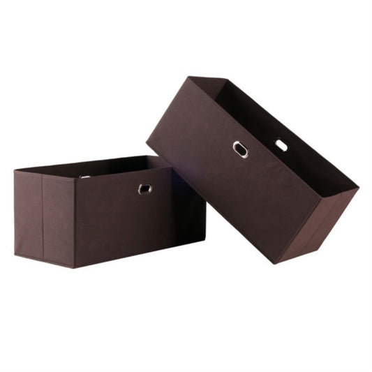 CasaFoyer "Effortlessly Organize Shelves with 2-Piece Torino Baskets - Foldable Fabric, Metal Ring Handles, 23.03" W x 10.24" D x 10.24" H, Chocolate"