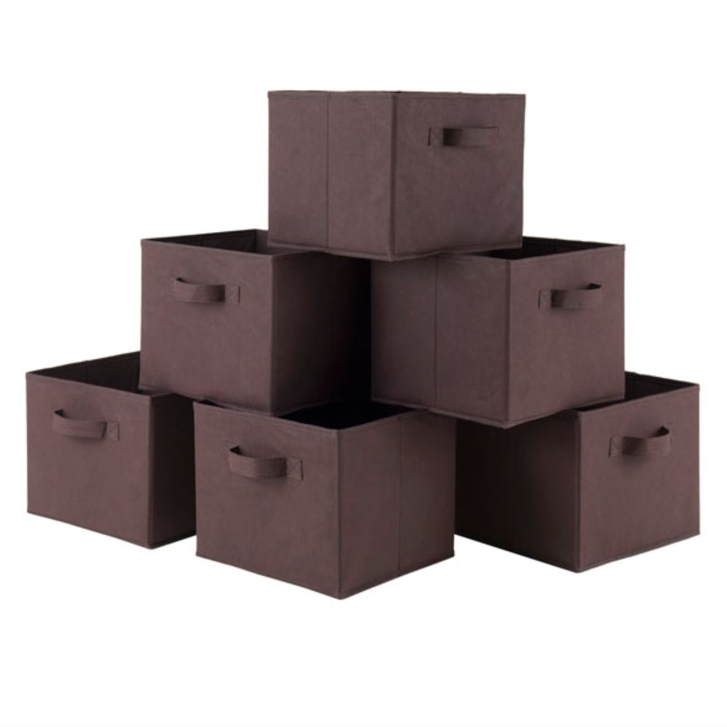CasaFoyer Wood Capri Folding Fabric Baskets - Set of 6, Chocolate - Durable Polyurethane Material - Easy to Clean - 10.06" W x 10.97" D x 9" H - Versatile and Practical - Foldable for Convenient Storage - 15 lbs Weight Capacity
