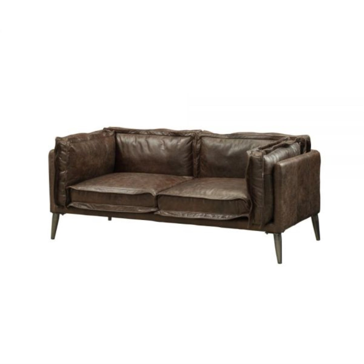 CasaFoyer KD Leg, Tight Back & Loose Seat Cushion Loveseat in Distress Chocolate Top Grain Leather - Stable, Durable, Comfortable, Cozy, Elegant, Vintage Look
