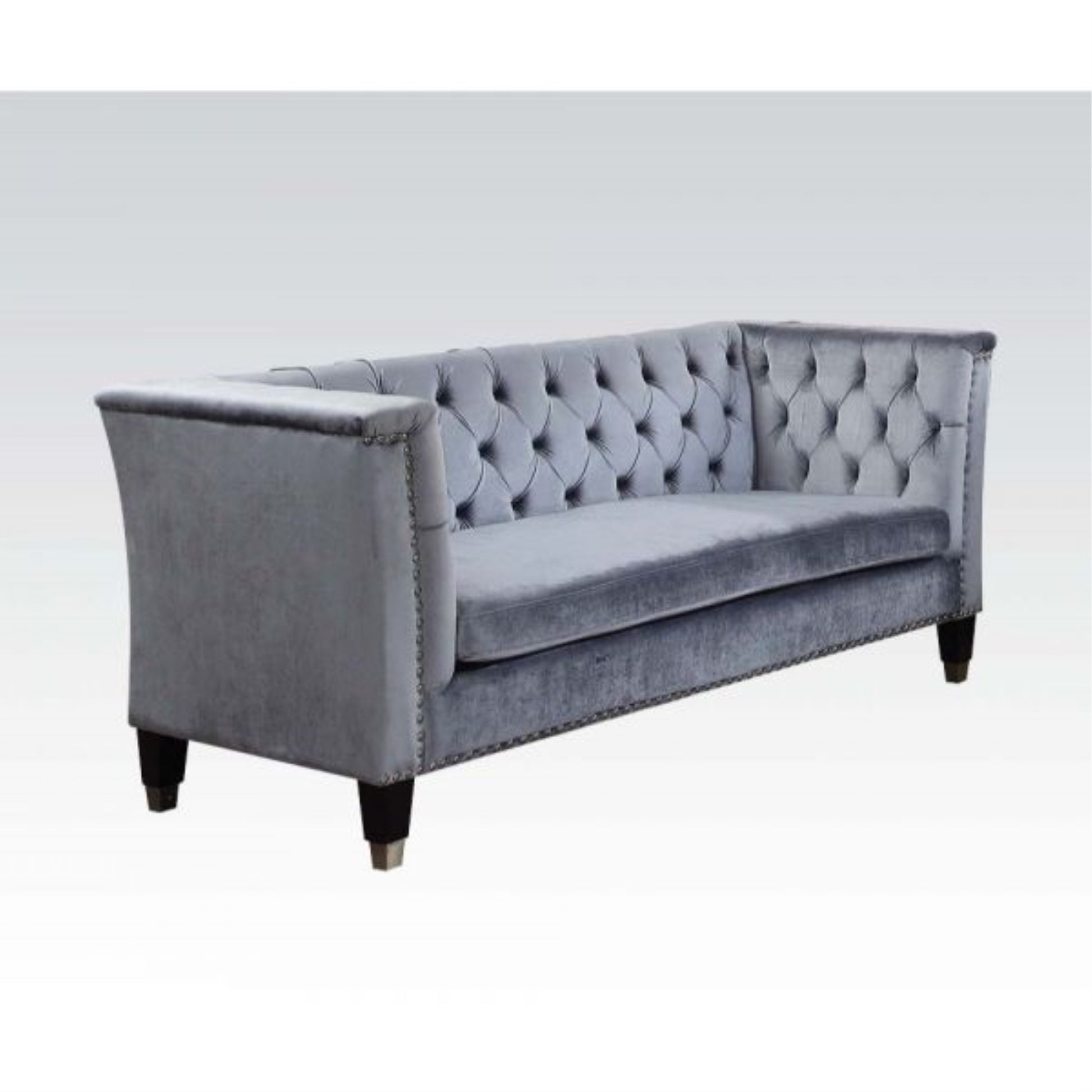 CasaFoyer Elegant Button-Tufted Loveseat with Nailhead Trim, Comfortable Seating, Durable Construction, Removable Cover, High Shelter Armrest, Black Tapered Legs, Blue-Gray Velvet