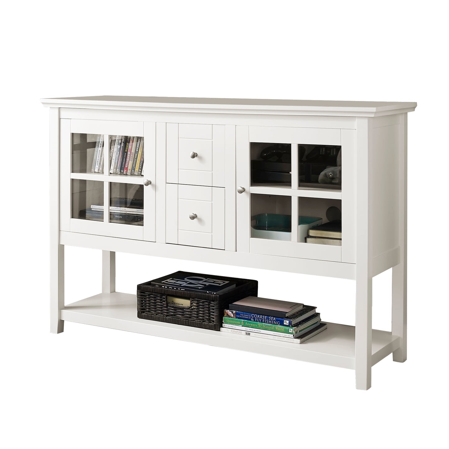 CasaFoyer Versatile and Stylish 55" Console Table with Adjustable Shelves and Storage Drawers - Ideal for Entertainment, Dining, and Decor - High-Grade MDF - White