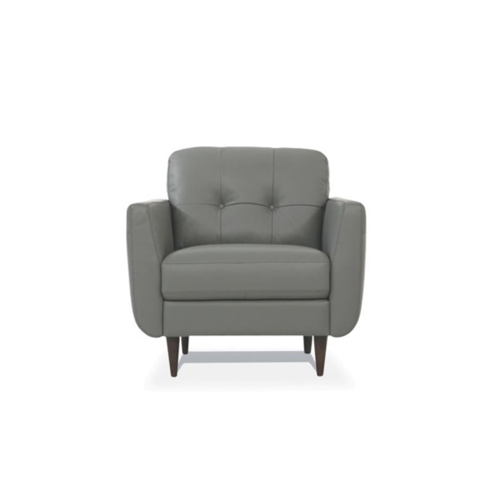 CasaFoyer Stable and Stylish Wooden Frame Chair with Button Tufted Design and Flared Armrests - Dark Walnut Legs - Comfortable and Elegant - Leather - No Pillow