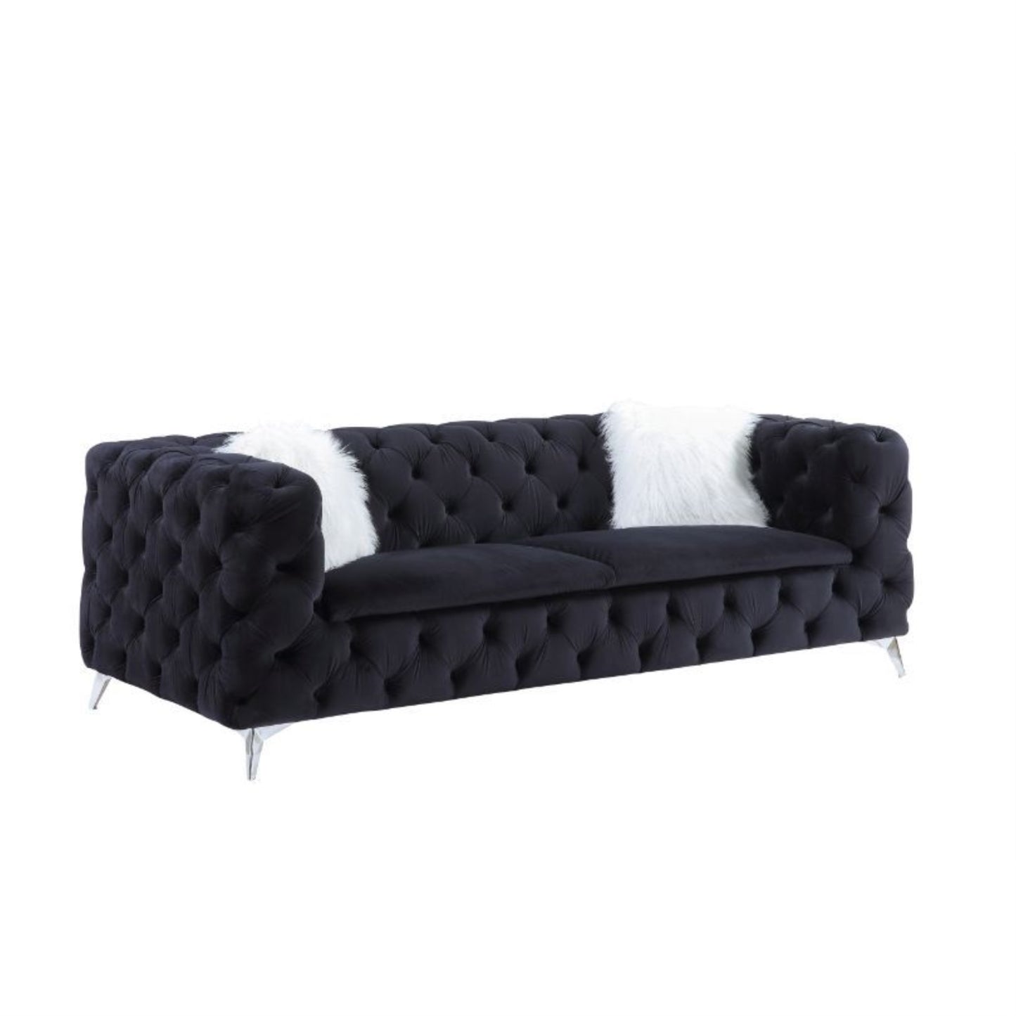 CasaFoyer Luxurious Faux Fur Throw Pillows Set - High-Quality Foam Seating - Modern Metal Legs - Button Tufted Design - Plush & Cozy - Elegant & Comfortable