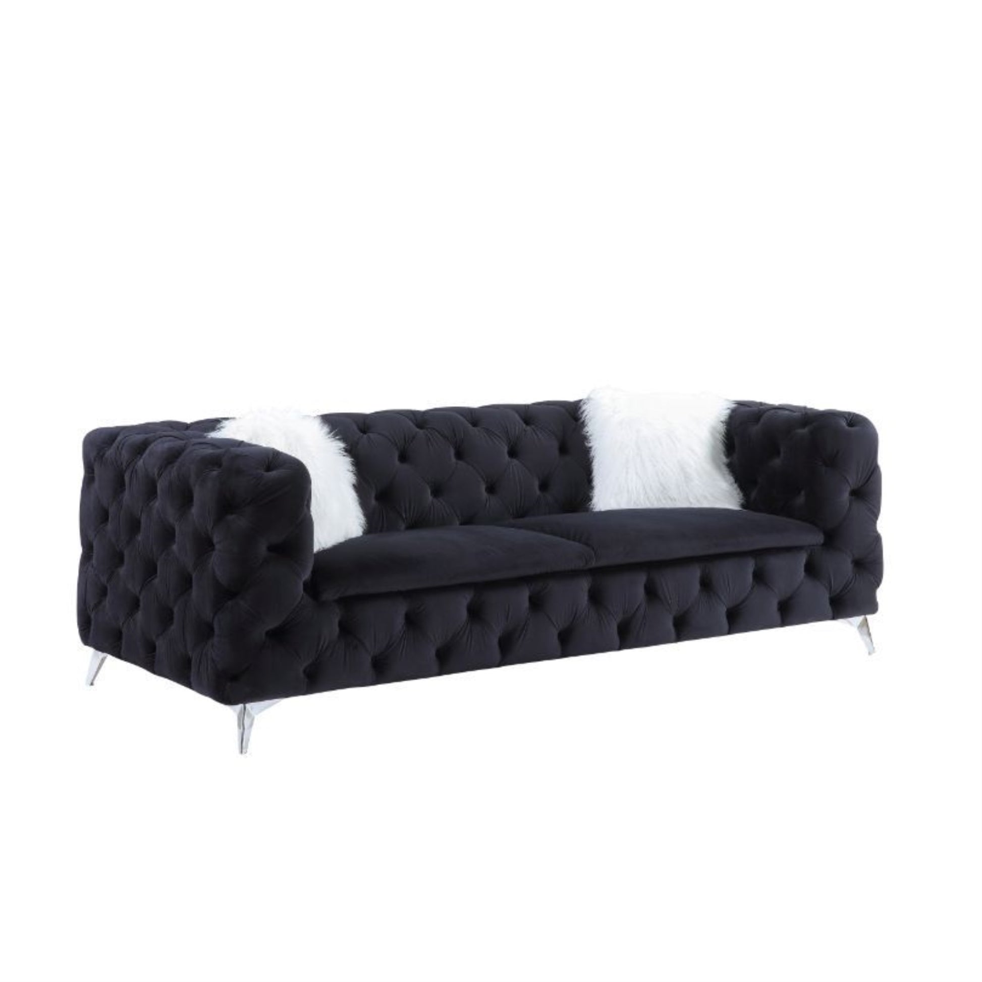 CasaFoyer Luxurious Faux Fur Throw Pillows Set - High-Quality Foam Seating - Modern Metal Legs - Button Tufted Design - Plush & Cozy - Elegant & Comfortable