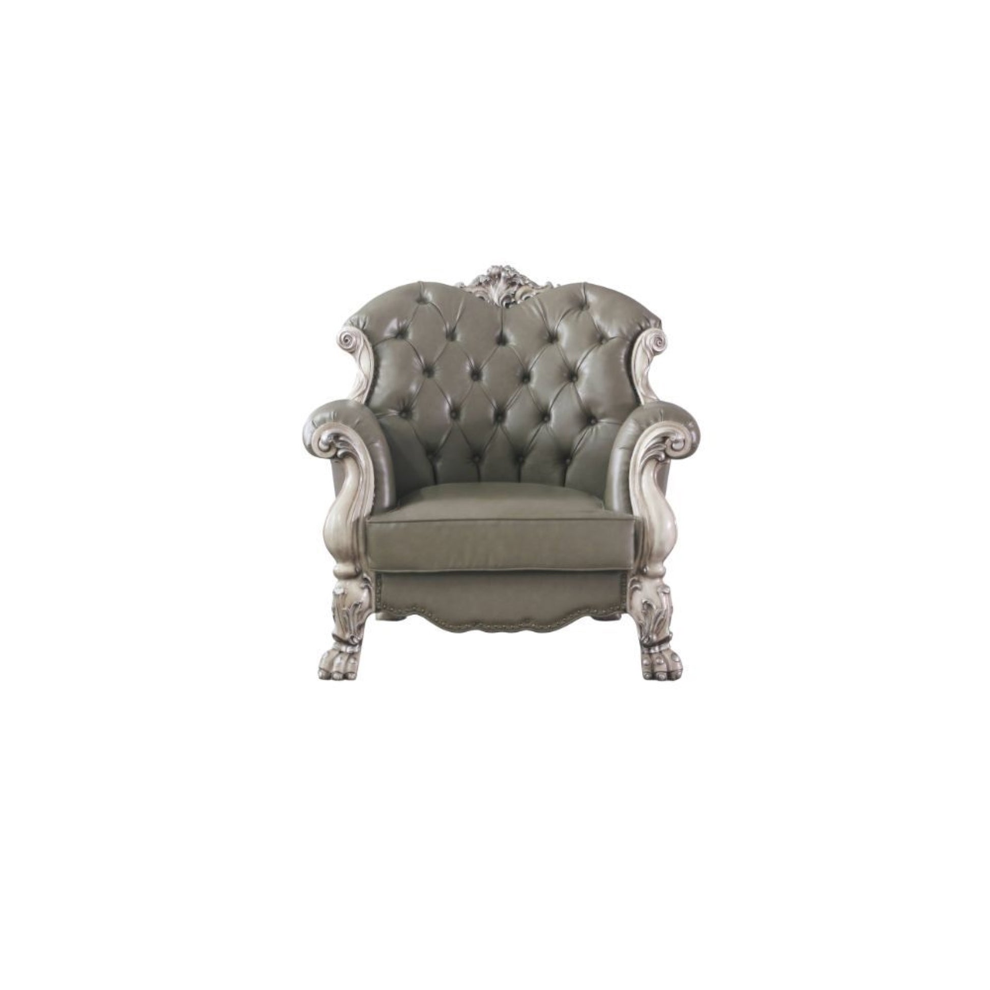 CasaFoyer Dresden Vintage Bone White Chair - Elegant Hand-Crafted Wood Carving Details, Regal and Comfortable Living Room Furniture