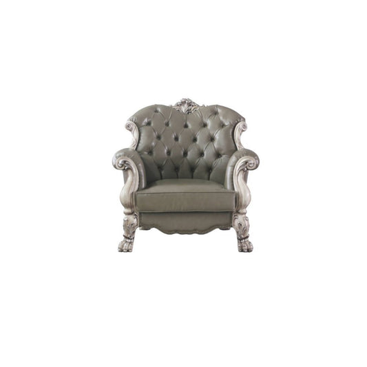 CasaFoyer Dresden Vintage Bone White Chair - Elegant Hand-Crafted Wood Carving Details, Regal and Comfortable Living Room Furniture