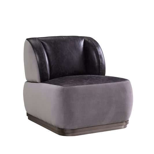 CasaFoyer Decapree Accent Chair and Ottoman Set - Antique Slate Top Grain Leather & Gray Velvet - Stylish and Functional Lounge Furniture with Side Table - Maximum Comfort with Full Foam Seat Construction