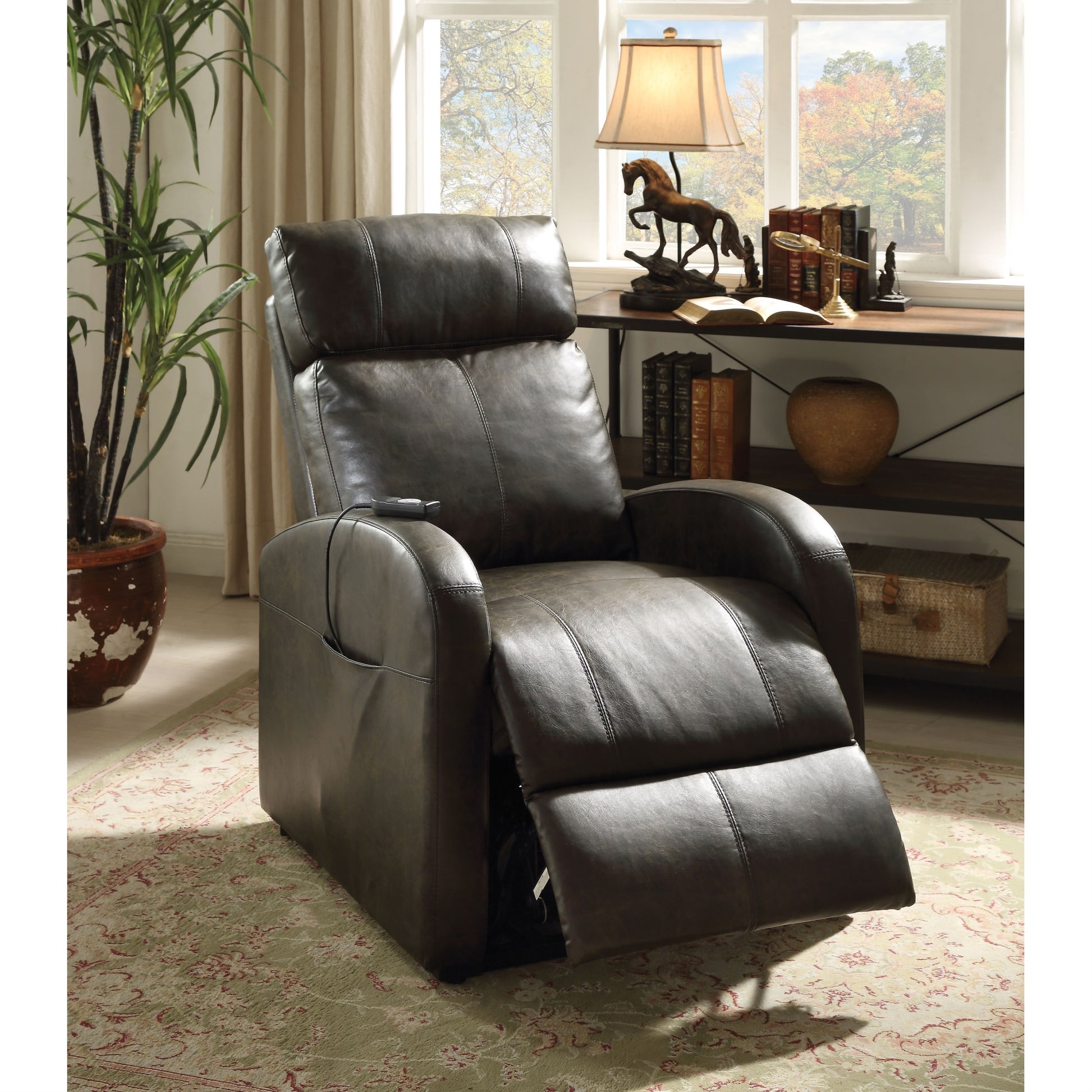 CasaFoyer Ricardo Power Lift Recliner in Dark Gray PU | Wired Controller | Comfortable & Stylish | 27.95"L x 37.40"W x 39.76"H | Acme Furniture