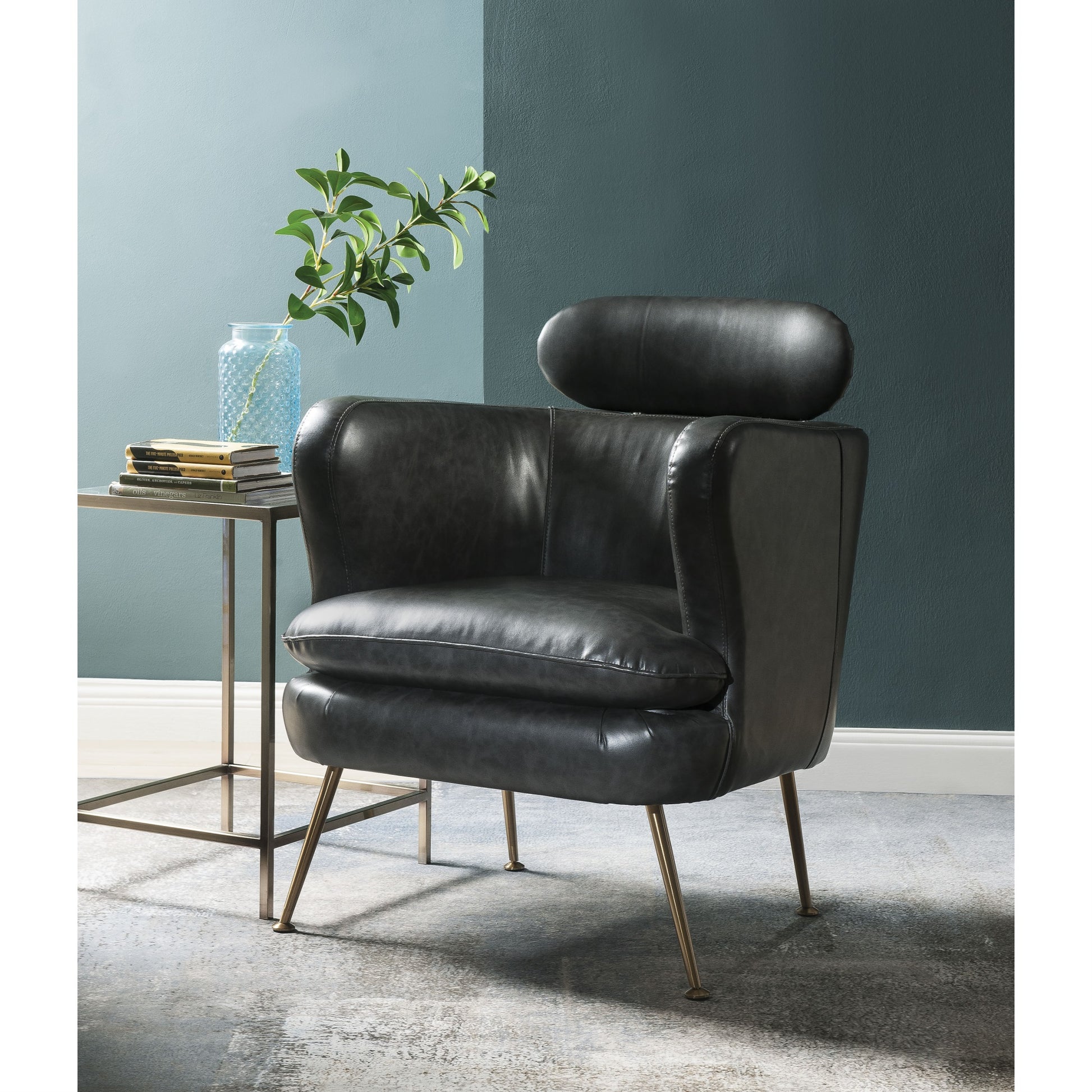 CasaFoyer Phelan Accent Chair in Dark Gray PU - Stylish, Comfortable, Durable, Modern Design, Metal Legs - 28"x29"x36.5" - Acme Furniture
