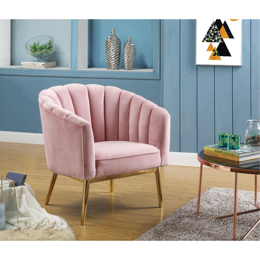 CasaFoyer Acme Furniture 59814 Colla Accent Chair in Pink Velvet & Gold - High Backrest, Luxurious Upholstery, Sleek Design, Gold Metal Legs - 32" Length, 31" Width, 34" Height - Vintage Pattern, Easy Assembly