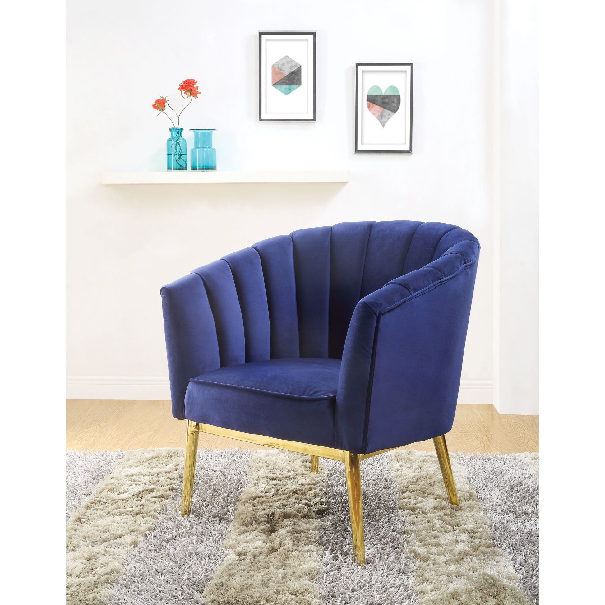 CasaFoyer Acme Furniture 59815 Colla Accent Chair in Blue Velvet & Gold - High Backrest, Luxurious Upholstery, Sleek Design, Sturdy Metal Legs. 32"x31"x34"
