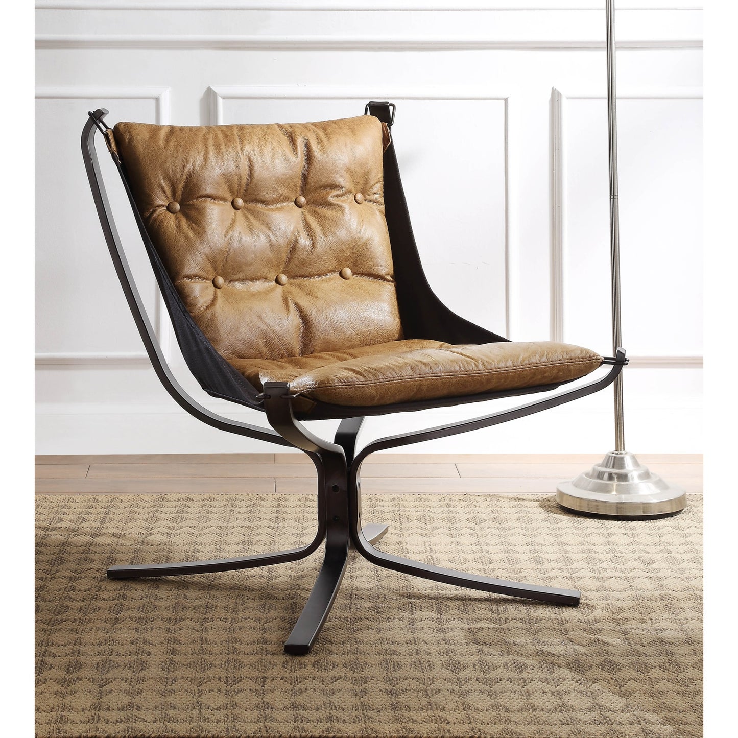 CasaFoyer ACME Furnitures Yantian Accent Chair in Coffee Top Grain Leather - Model 59831 | Button Tufted, Foam Seat, Metal Frame | Stylish & Durable