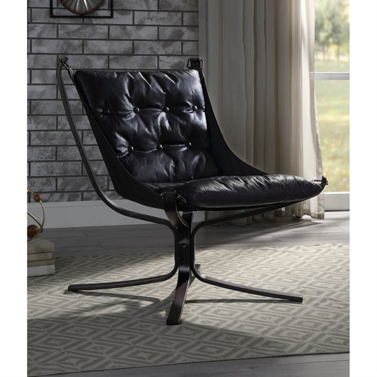 CasaFoyer ACME Carney Accent Chair - Vintage Blue Top Grain Leather, Button-Tufted Design, Foam Seat, Sturdy Metal Frame - Elegant Lounge Chair