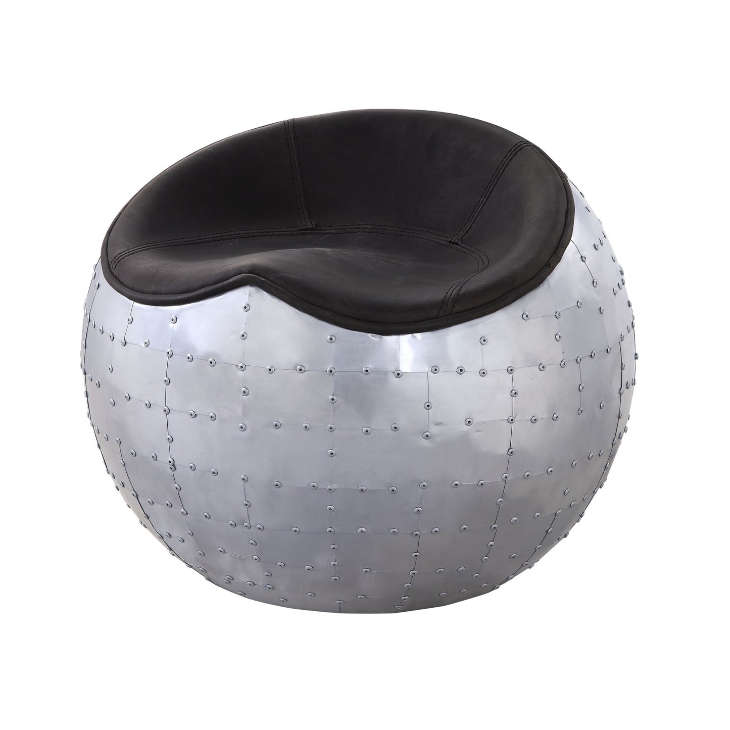 CasaFoyer Brancaster Ottoman - Whimsical Round Aluminum Base, Top Grain Leather Upholstery, 4 Color Options, Full Foam Cushion, Maximum Comfort