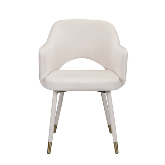 CasaFoyer Applewood Accent Chair - Cream Velvet Upholstery, Contemporary Design, Golden-Tipped Spindle Legs