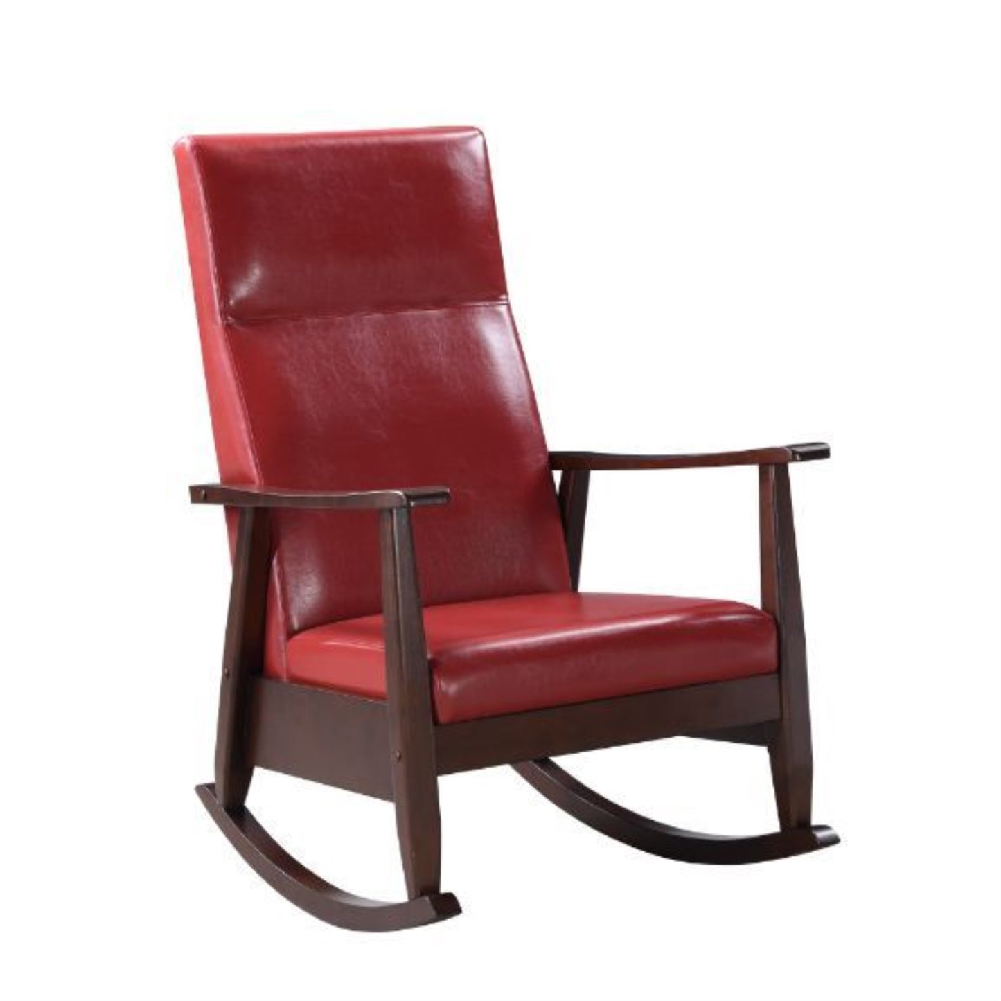 CasaFoyer "Raina Rocking Chair - Red Faux Leather Upholstery, Espresso Finish - Relax and Unwind in Style"