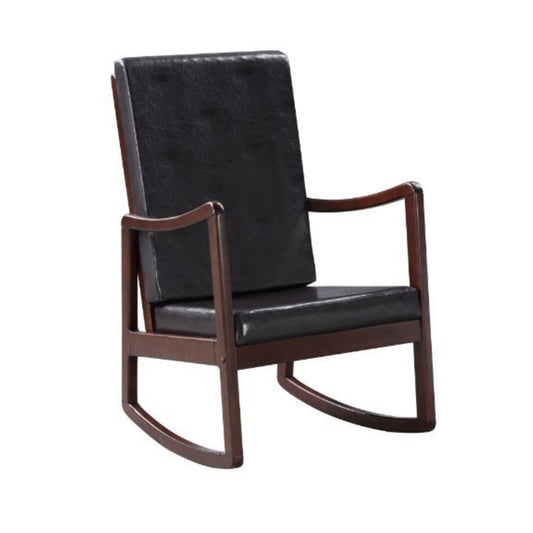 CasaFoyer Raina Rocking Chair - Ultimate Relaxation & Tranquility - Plush Upholstered Seat & Back - Dark Brown PU & Espresso Finish
