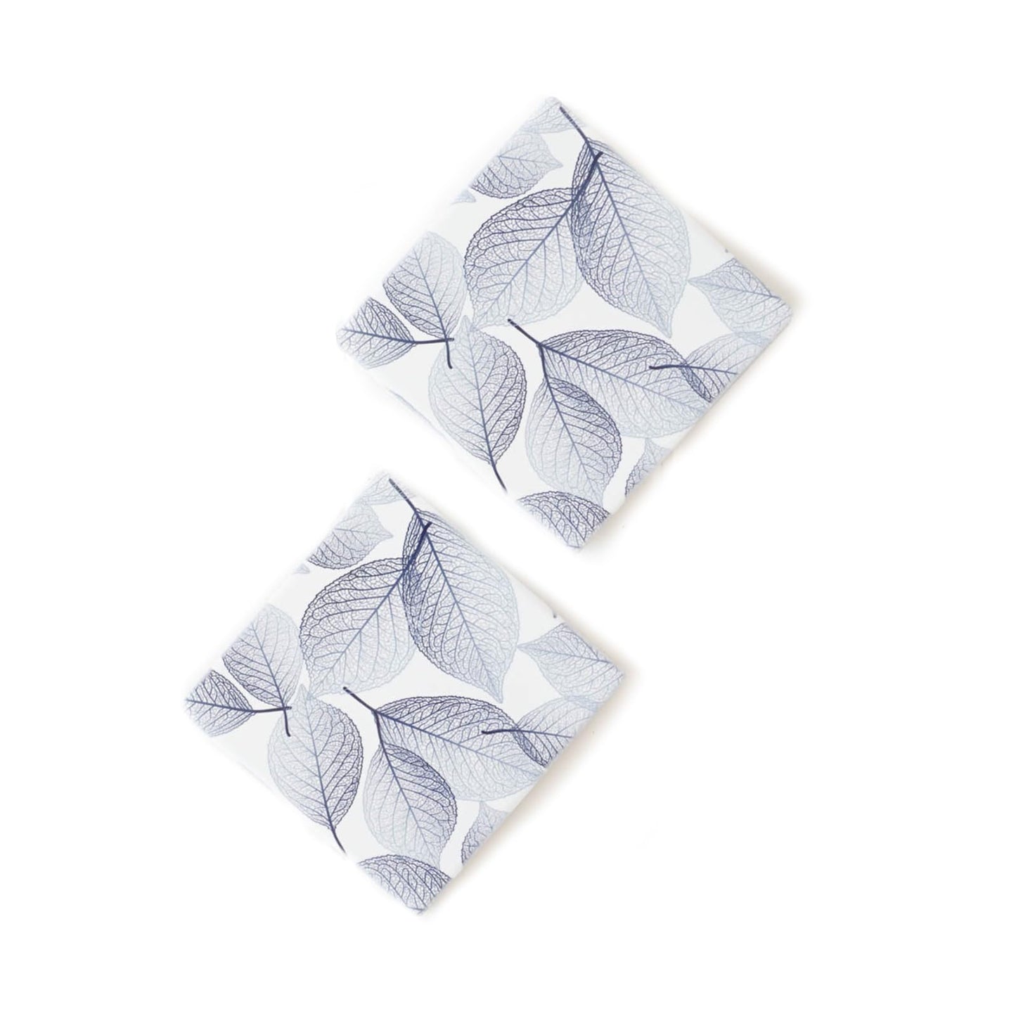 Coasters | Elegant Ceramic Coasters - Mix & Match Designs - Set of 4 - Blue Leaf Stencil - Enhance Your Table Dcor | casafoyer.myshopify.com