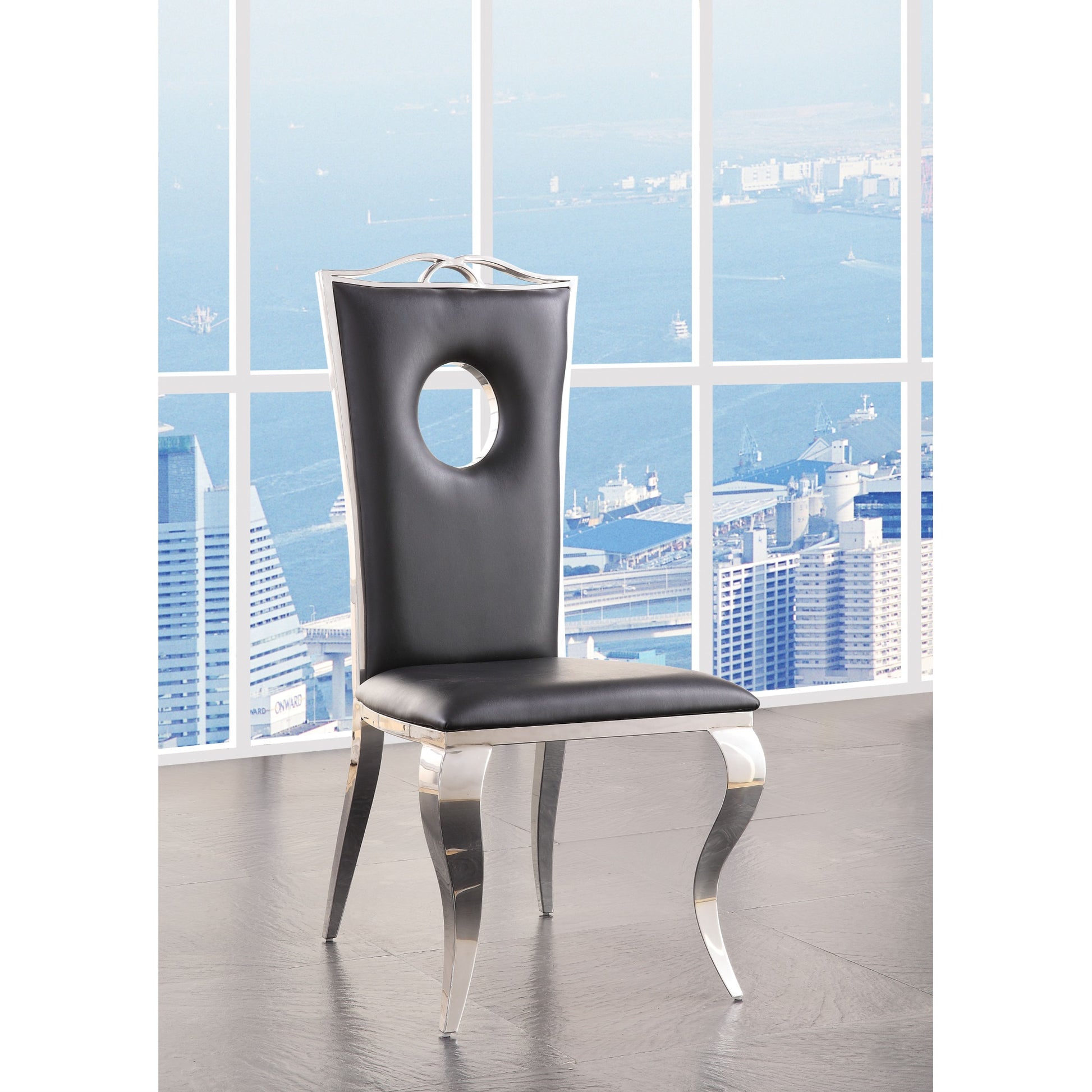 CasaFoyer Acme Furniture 62078 Cyrene Side Chair Set-2 | Elegant Design | Clear Tempered Glass Top | Stainless Steel & PU Upholstery | Modern & Sophisticated Look | 20.86" x 18.89" x 44.0944"