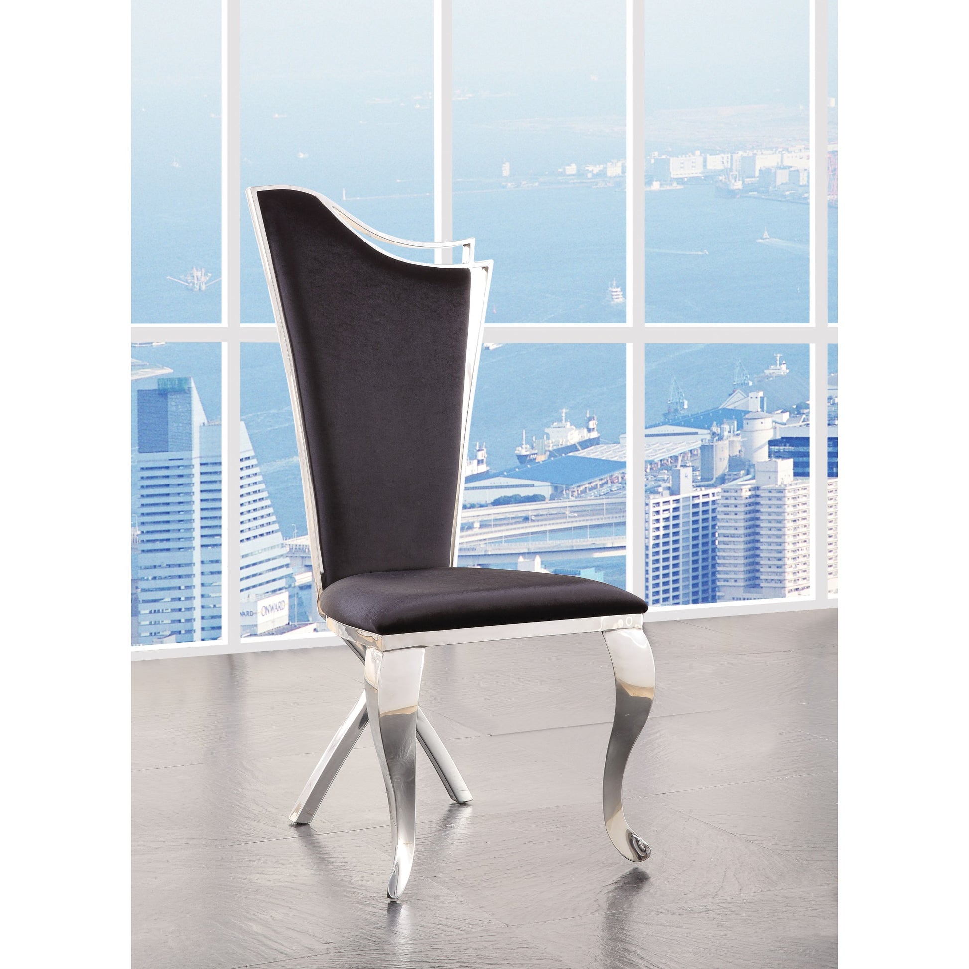 CasaFoyer Acme Furniture 62079 Cyrene Side Chair Set-2 | Fabric & Stainless Steel | Sleek & Modern Design | Padded Seat & Back | Stainless Steel Legs | Sophisticated Dining Space | Dimensions: 20.86"L x 19.68"W x 43.3"H | Seat Depth: 18" | Seat Height: 18"