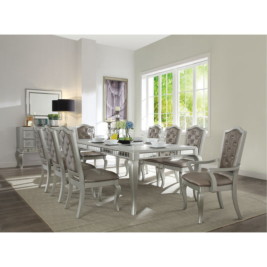 CasaFoyer Francesca Dining Table - Champagne Finish | Mirror Insert & Trim | Crystal Button Tufting | Silver PU Cushion | Cabriole Legs | 73-92" Length | High-Quality Materials | Acme Furniture