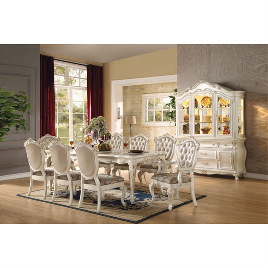 CasaFoyer Chantelle Dining Table - Marble & Pearl White Finish, Rectangular Leg Table with Extension Leaf - 80~96" Length, Wood & Marble Veneer - KD