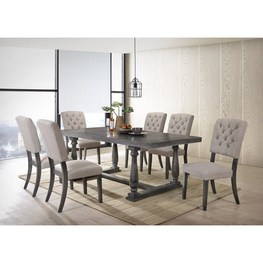 CasaFoyer Bernard Rustic Dining Set | Weathered Gray Oak | Trestle Base | Upholstered Chairs | Trendy & Stylish | Enhance Your Dining Area